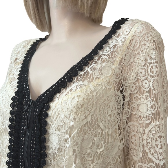 Nanette Lepore Sheath Dress Lace Crochet Zip Front Y2K Made in USA Linen Cotton - Picture 6 of 16